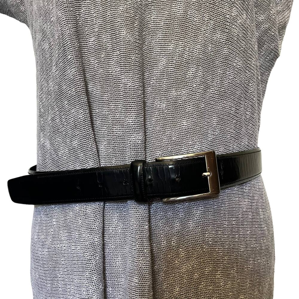 MURANO Cowhide Leather Dress Mens Belt Size 36 Black Silver Buckle M052002